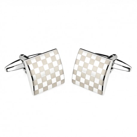 Boutons de Manchette Damier Acier / Or