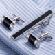 Boutons de Manchette + Pince à Cravate Silver / Black