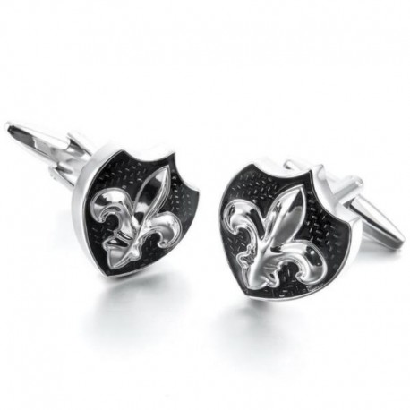 Boutons de Manchette Fleur de Lys sur Bouclier