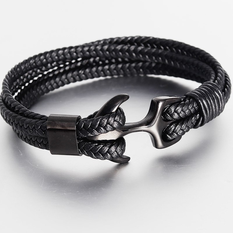 Black Leather Bracelet with Square Steel Tube for Men – AKROCHIC