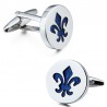 Boutons de Manchette Fleur de Lys Bleu émail